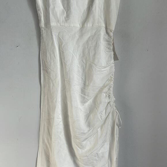 NWT Bardot Zayla linen blend side scrunch slimming sleeveless midi dress sz 4 - Picture 4 of 9